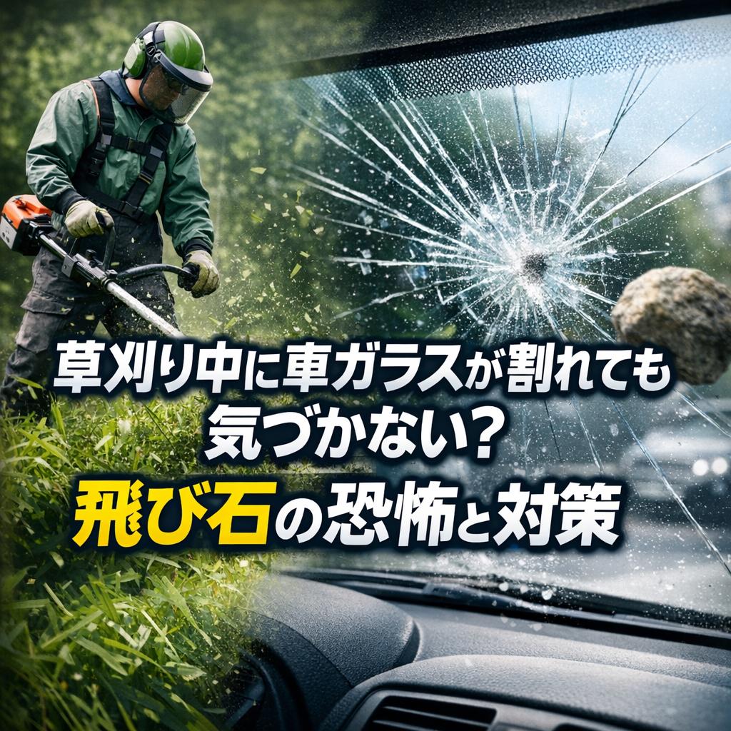 草刈り中に車ガラスが割れても気づかない？飛び石の恐怖と対策